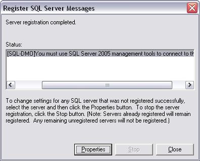 SQL-DMO You must use SQL 2005 management tools to connect to this server